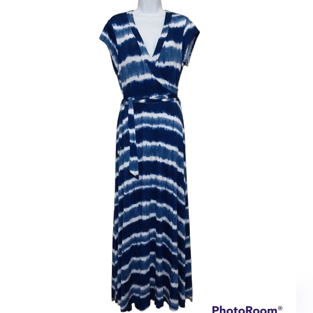 New direction women maxi dress tie dye V-neck belted casual vacation y2k M retro
